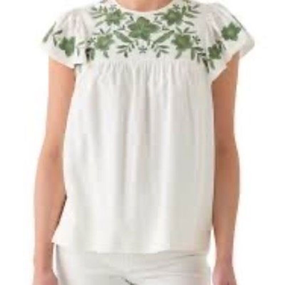 Crown & Ivy Flutter Sleeve Embroidered Top Sz M Lined Boho Babydoll